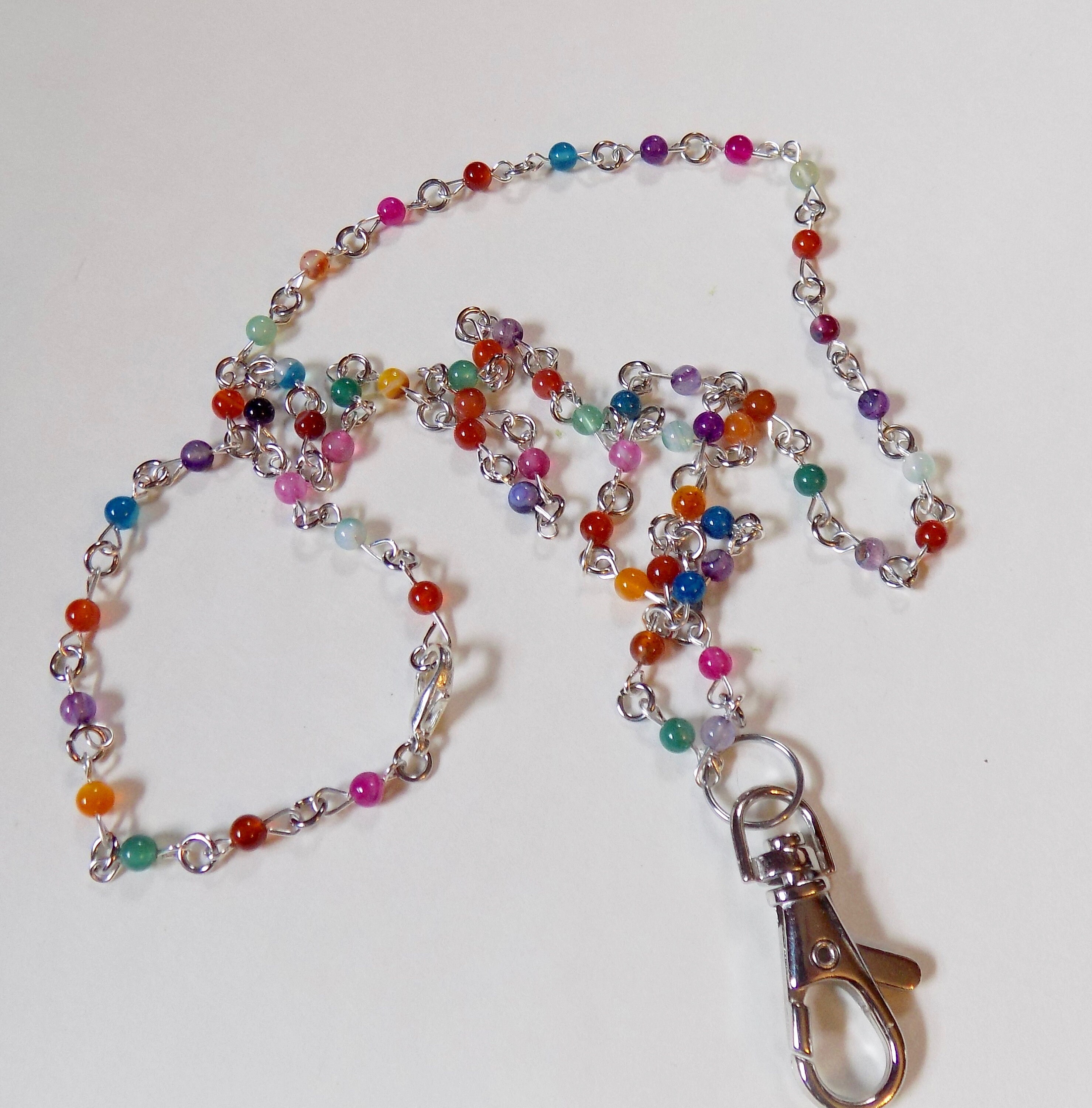 Colorful Rainbow Beaded Lanyard Multicolored Rainbow Bead ID Etsy
