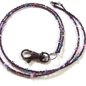 Simple Purple Beaded Lanyard - Pretty Purple Crystal Beaded ID Badge Lanyard - Great Gift for Teachers