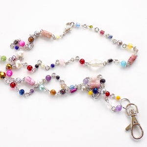 Colorful And Unique Beaded Lanyard - Multicolored Beads in Fun Shapes on Interesting ID Badge Lanyard