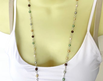Pretty Pearl Beaded Lanyard - Shell and Pastel Colored Pearls Bead ID Badge Teacher Lanyard