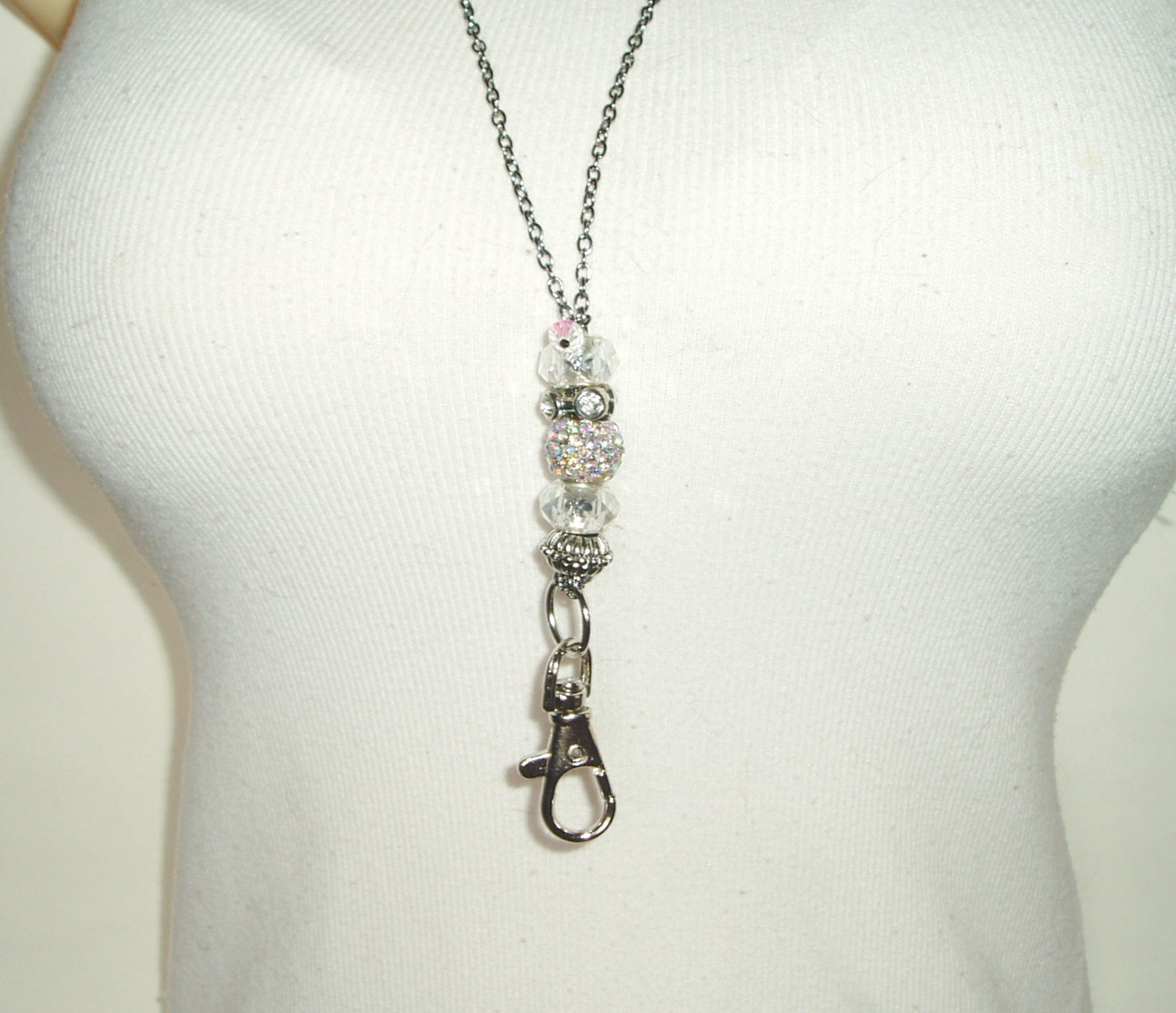 Pretty Sparkling Beaded Lanyard Crystal and Clear Beaded ID Etsy