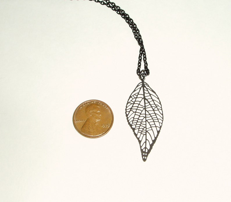 Black Leaf Pendant Simple Pendant Necklace with Delicate Matte Black Leaf Pendant on Choker Chain image 4