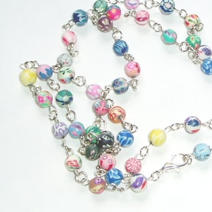 Colorful and Fun Beaded ID Lanyard - Polymer Clay Multicolored Long Beaded ID Badge Lanyard