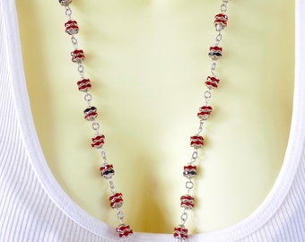 Sparkling Rhinestone Beaded Lanyard - Colorful and Pretty Red ID Badge Lanyard - Great Teacher Gift