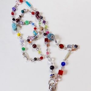Colorful And Unique Beaded Lanyard - Multicolored Beads in Fun Shapes on Interesting ID Badge Lanyard