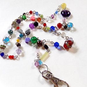 Totally Unique, Fun Colorful Beaded ID Lanyard - Beaded Rainbow Pretty ID Badge Lanyard - Great Teacher Lanyard