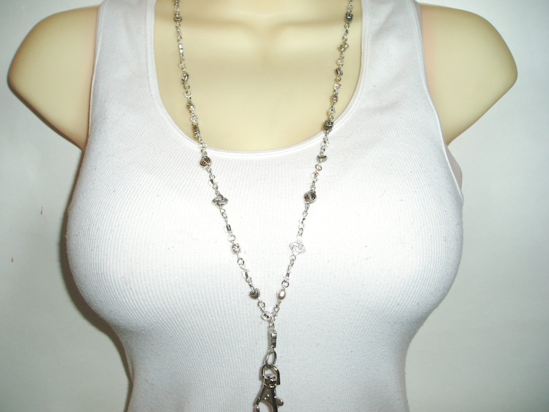 Silver Beaded Lanyard ID Badge Lanyard With Fun Silver Etsy