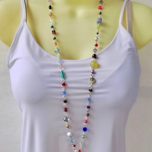 One of a Kind, Unique Colorful Beaded Lanyard - Multicolored Rainbow of Beads in Many Colors and Shapes on Interesting ID Badge Lanyard