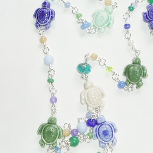 Colorful Turtle Beaded Lanyard or Necklace - Green and Blue Turtles ID Badge Lanyard or Necklace- Great Gift for an Turtle or Animal Lover!