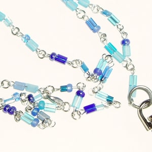 Blue Beaded Lanyard - Simple and Lightweight Blue Bead ID Badge Lanyard in Cobalt and Sky Blue Beads