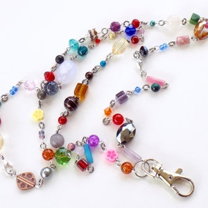 Multicolored And One of a Kind Beaded Lanyard - Colorful Beads in Many Colors and Shapes on Interesting ID Badge Lanyard