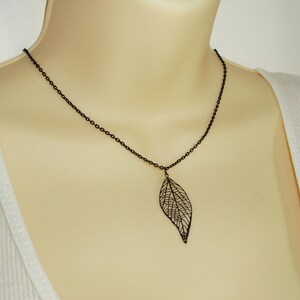 Black Leaf Pendant Simple Pendant Necklace with Delicate Matte Black Leaf Pendant on Choker Chain image 5