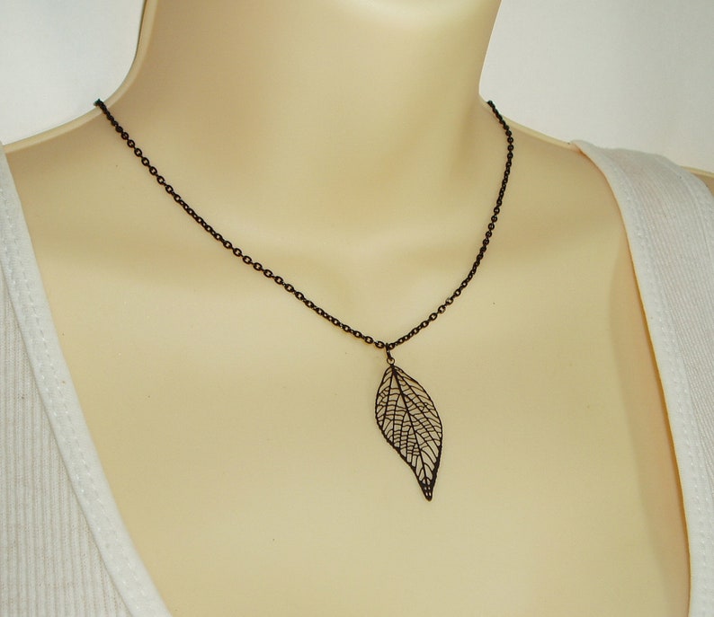 Black Leaf Pendant Simple Pendant Necklace with Delicate Matte Black Leaf Pendant on Choker Chain image 5