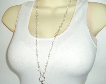 Pretty Crystal Beaded ID Lanyard - Faceted Rondelle Bead Badge ID Lanyard - Great Teacher Gift for Woman