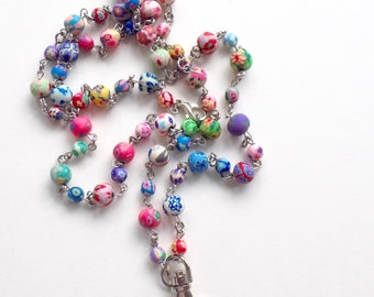 Colorful and Fun Beaded ID Lanyard - Polymer Clay Multicolored Long Beaded ID Badge Lanyard