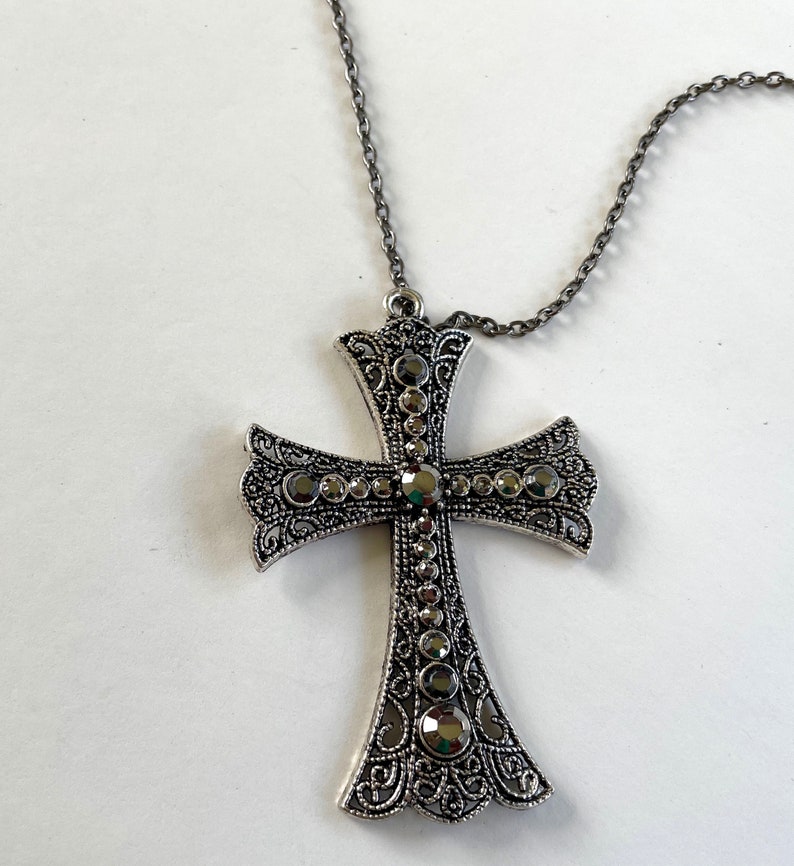 Cross Pendant Long Chain Necklace Heavy Goth Gothic Cross - Etsy