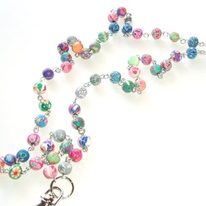 Colorful and Fun Beaded Lanyard - Polymer Clay Multicolored Long Beaded ID Badge Lanyard