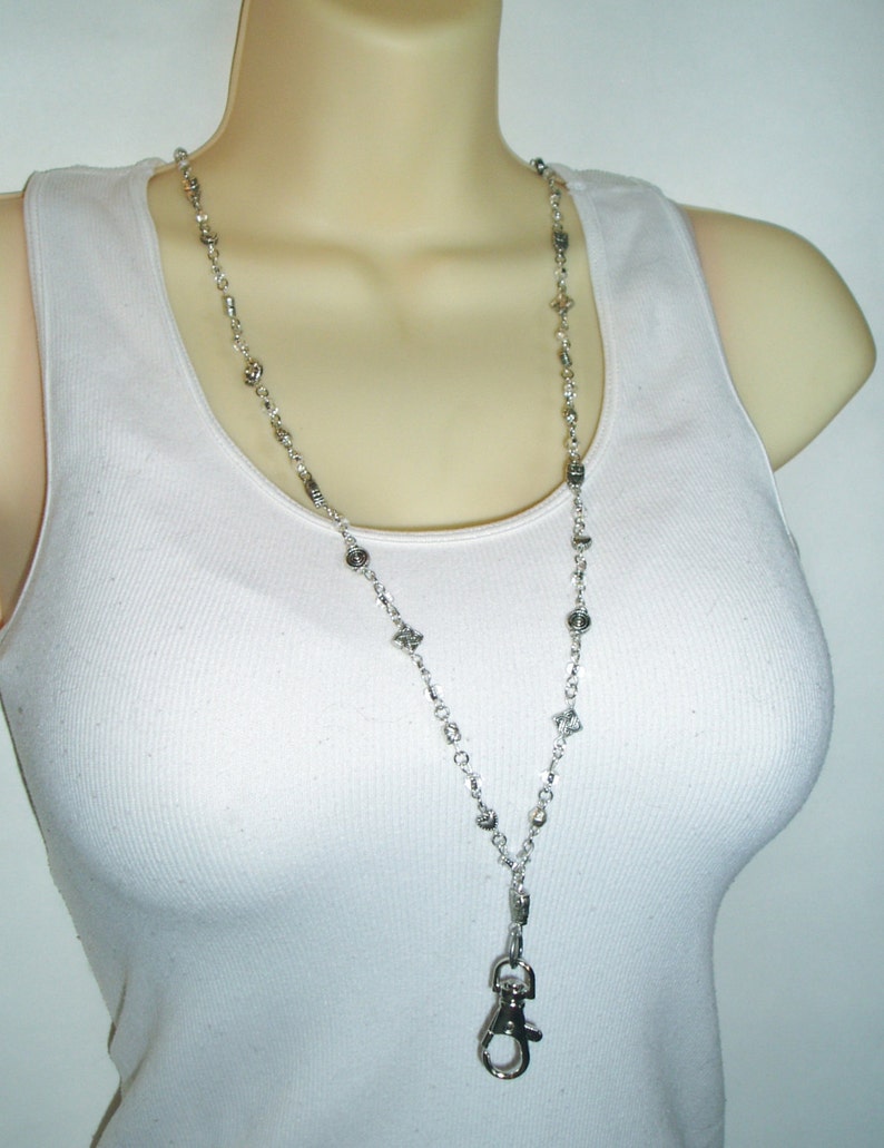 Silver Beaded Lanyard ID Badge Lanyard With Fun Silver Etsy