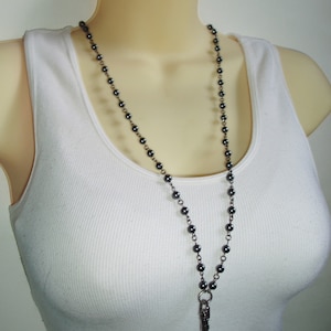 Black Pearl Beaded Lanyard - Simple and Easy Black Beaded ID Badge Lanyard