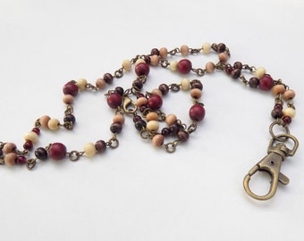 Pretty Wooden Beaded Lanyard - Unique and Gorgeous Wood Bead ID Badge Lanyard