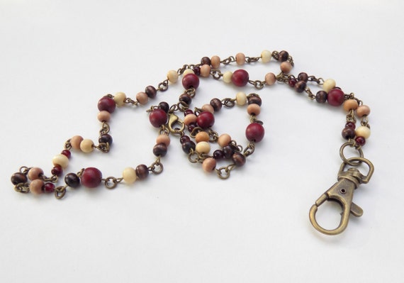 Pretty Wooden Beaded Lanyard - Unique and Gorgeous Wood Bead ID Badge Lanyard