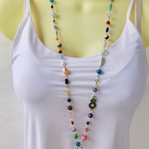 Multicolored And One of a Kind Beaded Lanyard - Colorful Beads in Many Colors and Shapes on Interesting ID Badge Lanyard