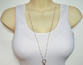Delicate Pearl Beaded Lanyard - Small White Pearl Bead ID Badge Lanyard - Great Gift for Teachers
