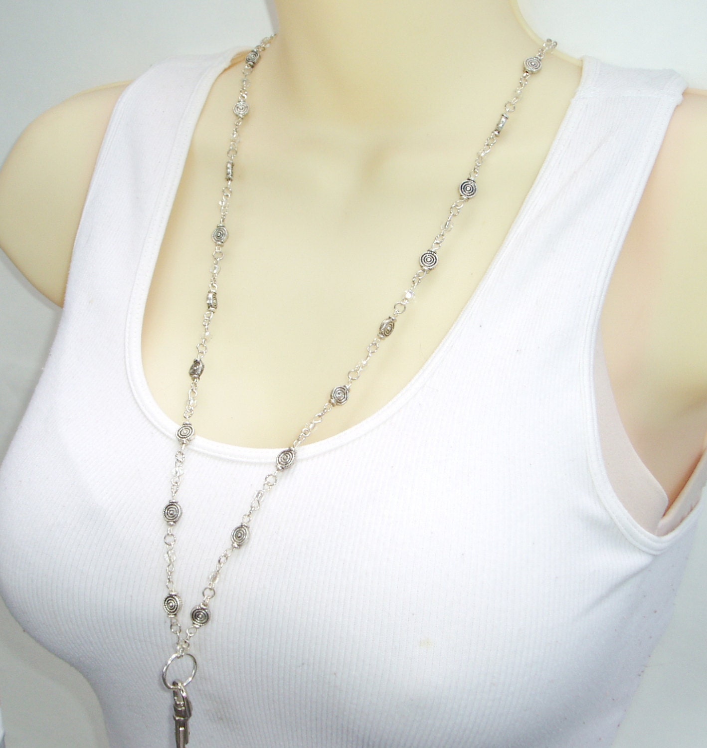 Silver Beaded Lanyard Simple Round Designed Silver Bead ID Etsy