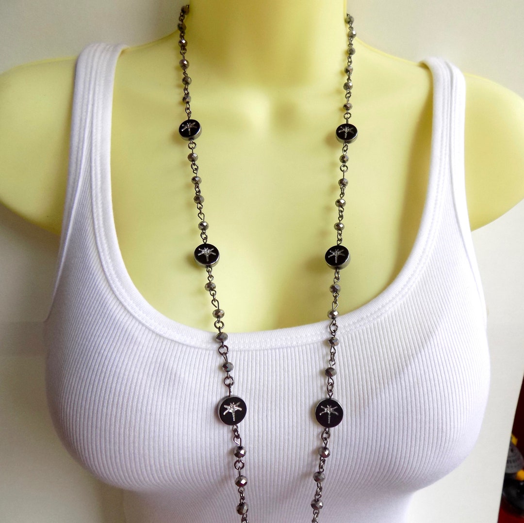 Elegant Dragonfly Beaded Lanyard or Necklace Black & Silver ID Badge ...