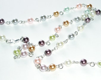 Pretty Pearl Beaded Lanyard - Shell and Pastel Colored Pearls Bead ID Badge Teacher Lanyard