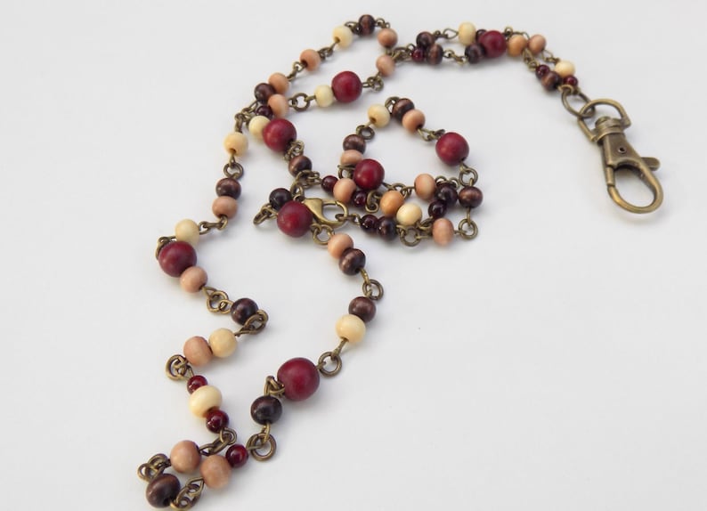 Pretty Wooden Beaded Lanyard - Unique and Gorgeous Wood Bead ID Badge Lanyard image 4