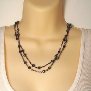 Double Strand Black Necklace - Long Black Beaded Necklace in Single or Double Strand