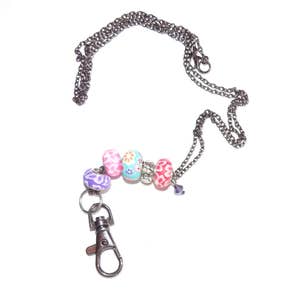 Colorful and Fun Bright Beaded Lanyard - Polymer Clay Multicolored Long Beaded ID Badge Lanyard