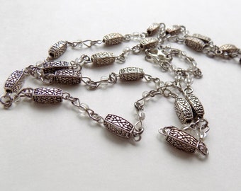 Silver Beaded Lanyard - Fancy and Fun ID Badge Lanyard in Wire Wrapped Silver Beads