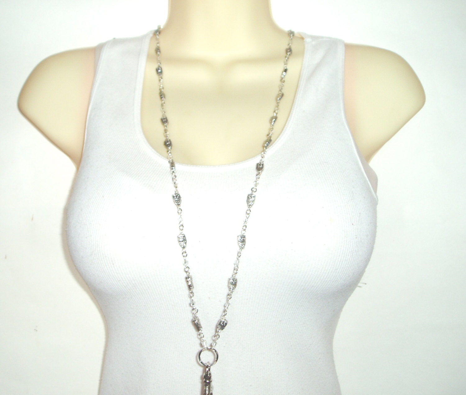 Silver Owl Beaded Lanyard - Beaded Owls ID Badge Lanyard - Great Gift for an Owl  or Bird Lover!