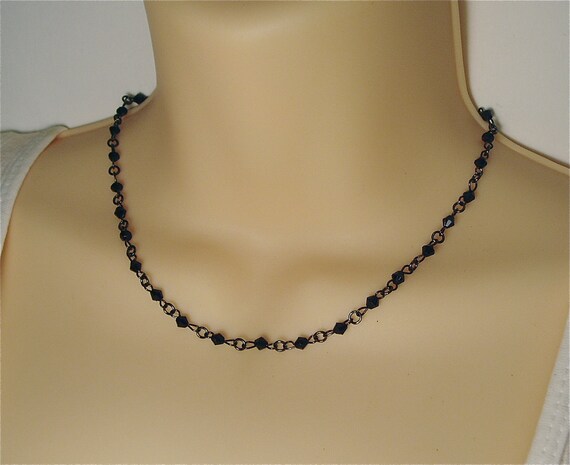 Simple Black Beaded Choker - Delicate Small Black Bicone