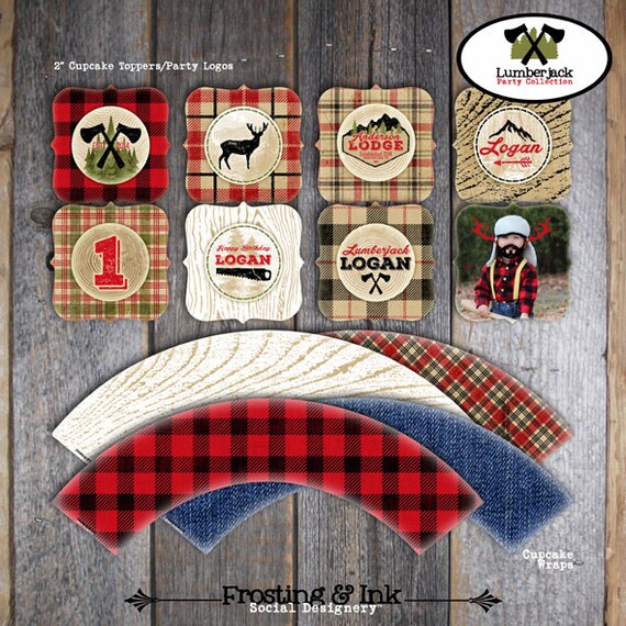 Lumberjack Cupcake Toppers &amp; Wrappers printable camping - Etsy