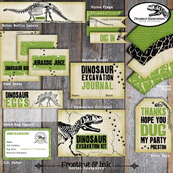 Personalized Paleontologist Dinosaur Archeologist Dino Dig Egg Hunt Explorer Pith Birthday Party Favor Hat with Dinosaur and Faux Foliage