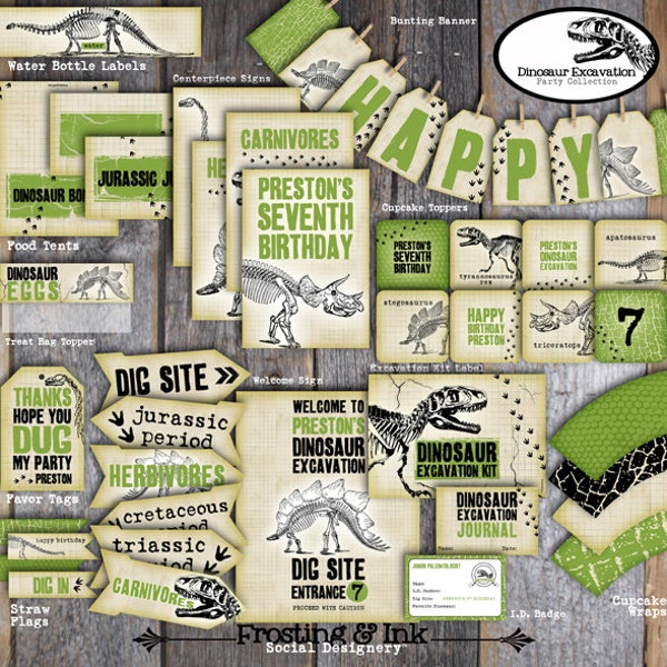 Dinosaur Party | Dinosaur Party Decorations | Dinosaur Birthday | Dinosaur Excavation | Dino Dig | Fossil | Set Kit Collection | Printable