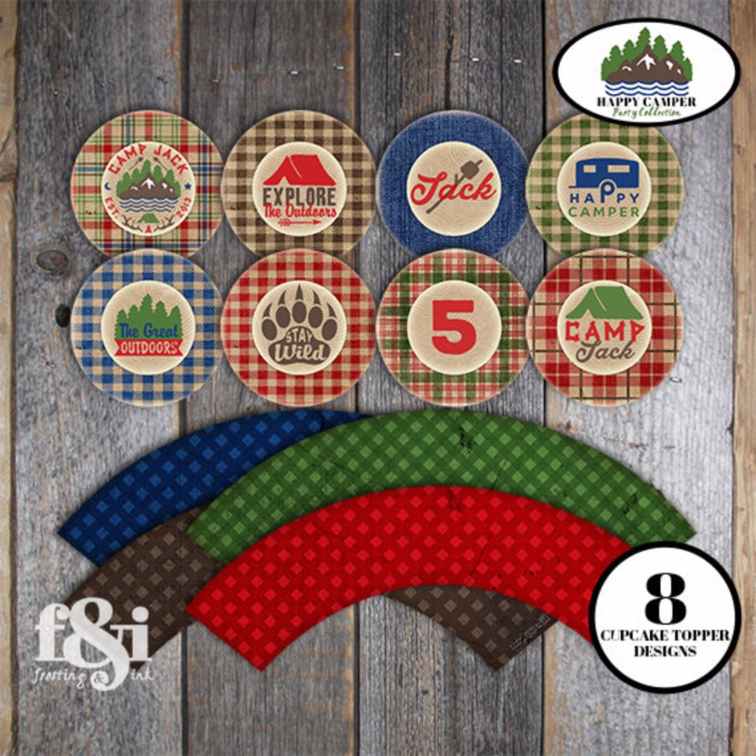 Camping Cupcake Toppers Camp Cupcake Toppers Camping Etsy