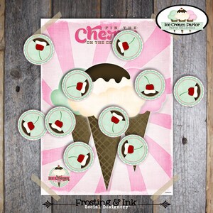 Ice Cream Party Ice Cream Parlor Birthday Pin the Cherry on the Ice ...