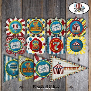 Carnival Party - Circus Party - Centerpiece Flags - A La Carte - Customized Printable (Vintage Inspired)