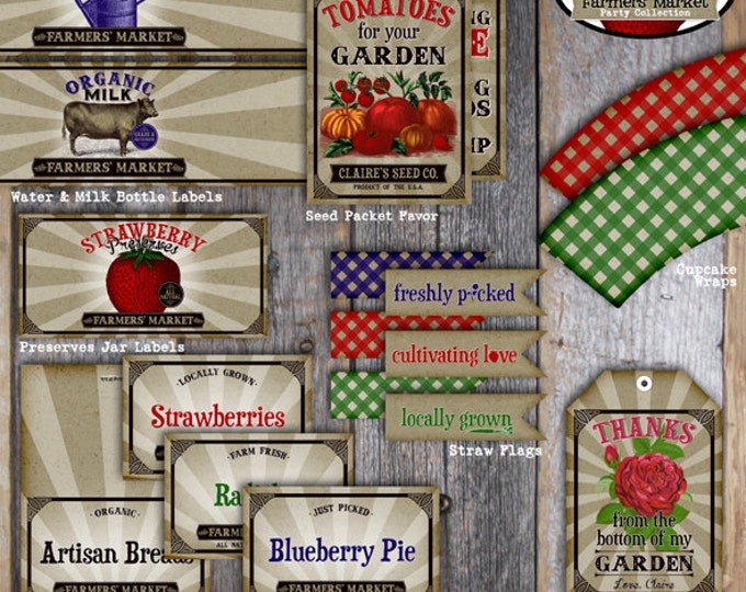 Farmers' Market Party Garden Birthday Water Bottle Labels A La Carte