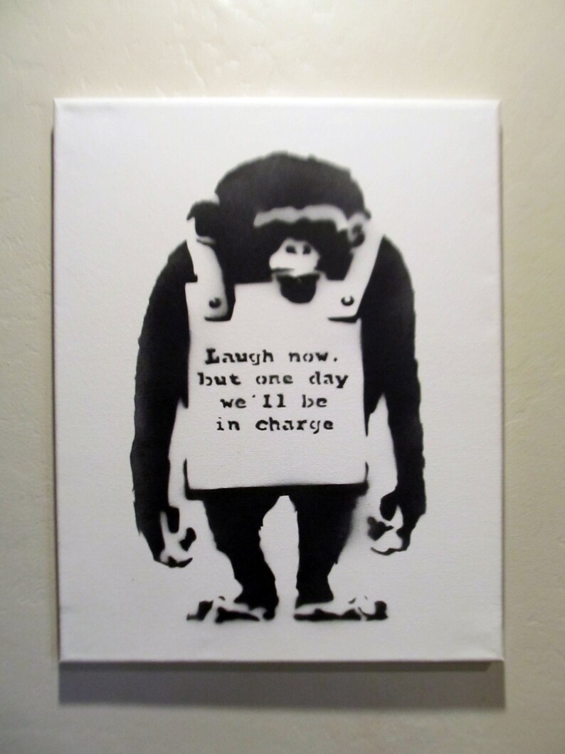 Banksy Monkey In Charge Sign spray paint stencil art on canvas Etsy