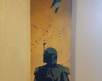 Boba Fett and Slave1 - Acrylic Spray Paint stencil art on canvas