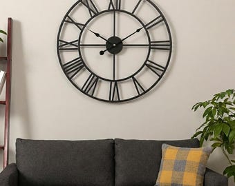 Metalen grote wandklok Rustieke wandklok Extra grote boerderij wandklok moderne minimalistische ronde wandklok industrieel interieur decoratief
