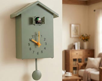Moderne koekoekswandklok met slinger – stil, minimalistisch vogelhuisontwerp voor elke kamer