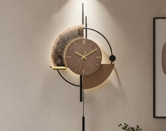Moderne led-wandklok Metal Art Decor met warme achtergrondverlichting voor woonkamer