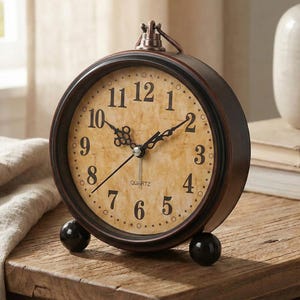 Vintage Style Metal Table Clock with Roman Numerals Antique Desktop Decor
