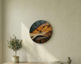 Moderne houten wandklok 25 cm rond gelaagd houtdecor
